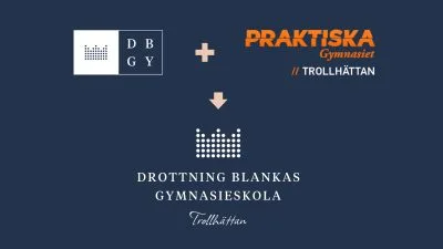 DBGY och Praktiska loggor som visar att de går samman till en skola